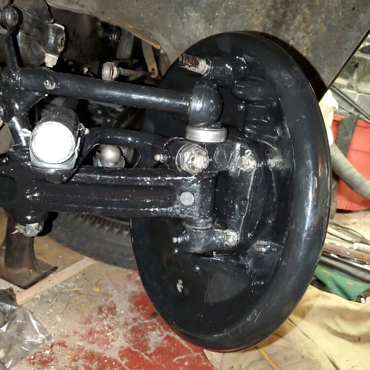 11)  reassembly new king pins, steering arm backing plate and brake tube cleaned and painted and installed.jpg